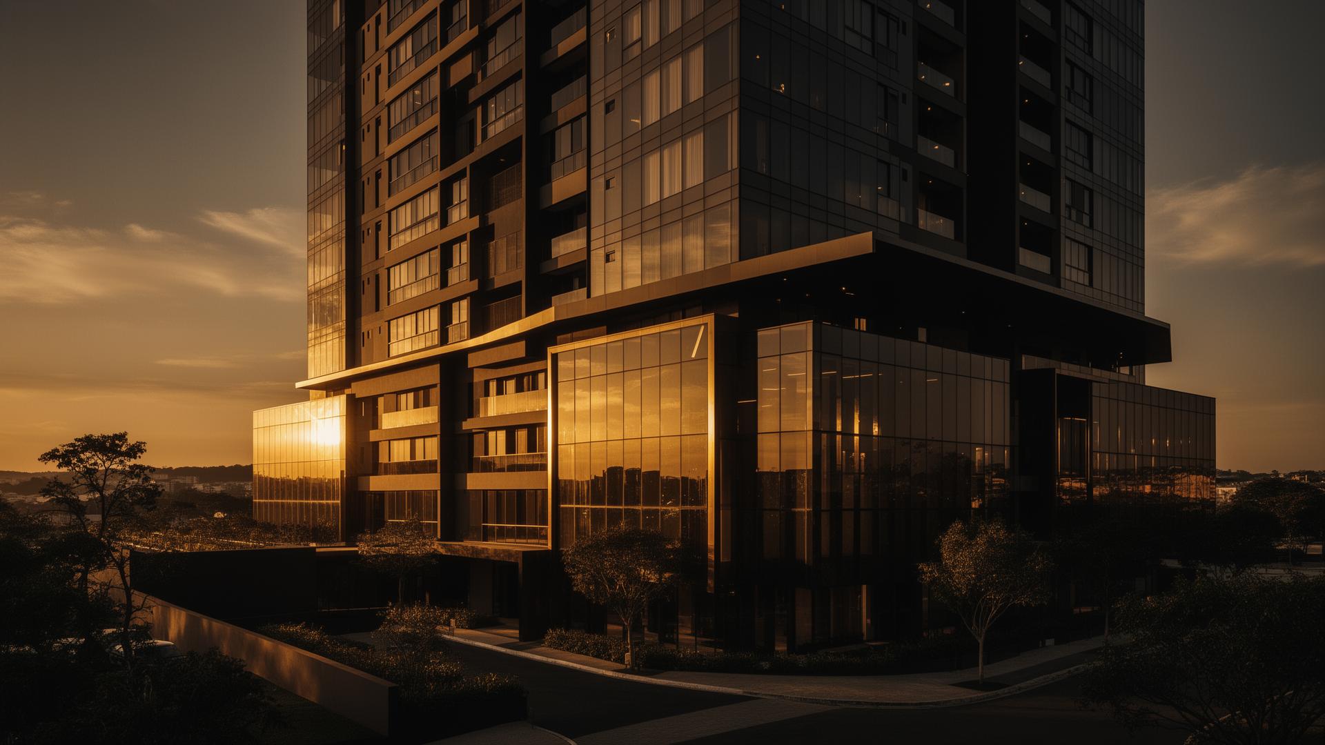Edifício de luxo em Campinas ao entardecer